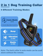 Bark Shock Collar for Dogs, 3300Ft 2-in-1 Bark and Training Collar Combo with Beep, Vibration, Static & Auto Mode, IPX7 Waterproof Automatic Bark Collar for Small Medium Large Dogs (7-120lbs)