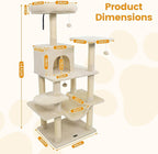 PETSITE Multi-Level Cat Tree, 58 Inches Tall with Sisal Scratching Posts, Condo, Hammock, Dangling Balls, Jumping Platforms, and Cozy Top Perch, Ideal for Indoor Cats to Play and Rest (Beige)