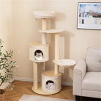 60" Tall Wood Cat Tree Tower with 2 Condos & Top Perch, Cat Tree for Indoor Cats Large Adult, Modern Cat Tree Tower for Large Cats with Sisal Scratching Posts