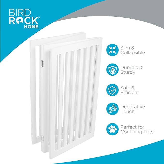 INTERNET'S BEST Dog Gate Indoor Freestanding Pet Barrier, Folding Wood Dog Fence, Extra Wide Doorway Puppy Gate, Indoor Animal Privacy Panel, Wooden Cat Fence - 4 Panel - 36", White