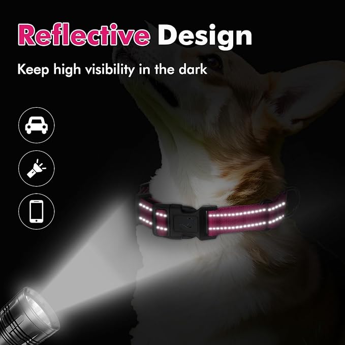 Martingale Collar for Dogs with Quick Release Buckle, Reflective Soft Padded & Escape Proof, Adjustable Nylon Dog Collars for Training & Daily Walking (Hotpink,S)