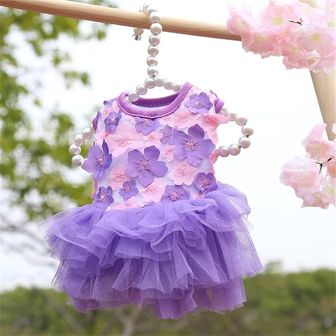 Dog Dresses, Fashion Pet Dog Clothes, Striped Mesh Puppy Dogs Princess Dresses (Purple/Pink(4pack), X-Large)