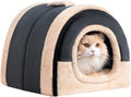 Hollypet Cat Bed Self-Warming 2 in 1 Foldable Kitty Cave Hut House Nest Pet Sleeping Bed, Crystal Velvet Pet Condo for Indoor Cats, Dark Gray Arched Cave