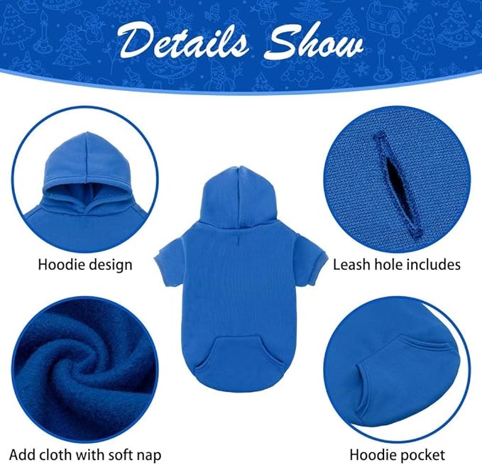 KOOLTAIL Dog Hoodie for Large Medium Small Dogs,Soft and Warm Pet Sweater with Leash Hole and Pocket Boy Girl,Puppy Fall Winter Jacket Clothes,French Pitbull Cold Weather Coat Sweatshirt,Blue XL