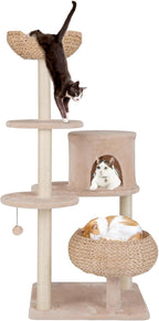Tangkula Modern Cat Tree, 58 Inch Cat Tower with Sisal Scratching Posts, Condo, Cattail Plush Perch, Basket Cat Bed, Dangling Ball, Removable & Washable Cushions, Aesthetic Cat Tree for Indoor Cats