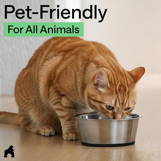 GORILLA GRIP Dog Bowls, Food Grade 304 Stainless Steel, Holds 6 Cups Each (48 fl oz) Food and Water Bowl for Feeding Dogs and Cats, Dishwasher Safe, Rust Resistant, BPA Free Rubber Base Set of 2 Black