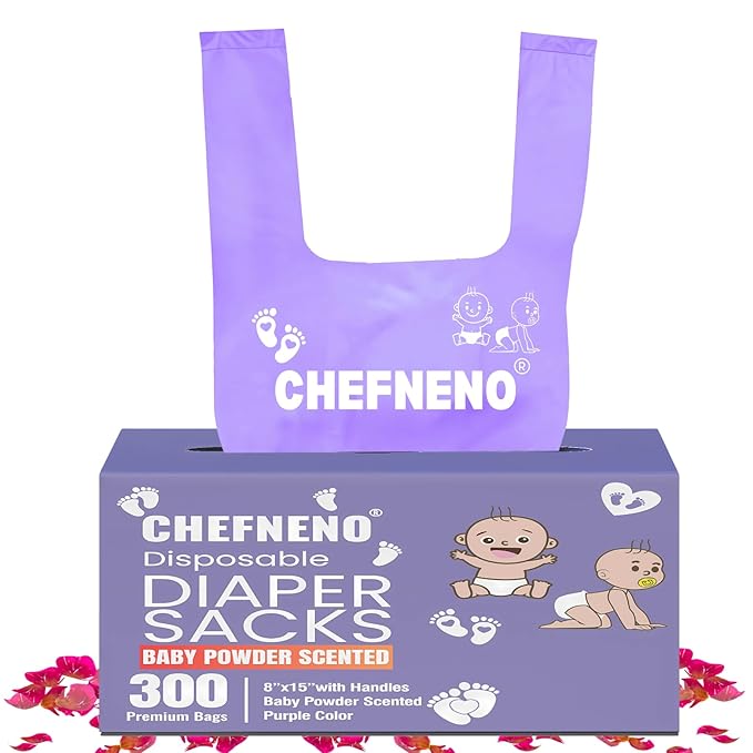 Baby Diaper Bag Disposable (300 ct.) Fresh Baby Powder Scented Easy Tie Handles Scented Diaper Sacks Disposable Dog Poop Waste Bags Cat Litter Clump & Poop Bags Sanitary Pad Waste Bags (300 Bags)