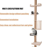 Modern Wooden Floor-to-Ceiling Cat Tree Tower, with Natural Sisal Rope Scratching Post, Height 100.4-104.3 Inch, Activity Center Cat Climbing Tower for Kittens & Large Cats