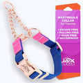 Jelly Waterproof Martingale Dog Collar, No Pull Nylon Collar with Alloy Metal Buckle & D-Ring for Outdoor Training and Walking, Anti Pull, Escape Free, One Time Adjustment - Blue & Rose, L