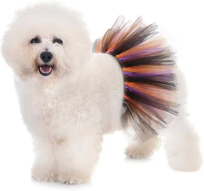 Elegant little tail Halloween Dog Costume, Pet Halloween Dress Set Orange and Purple Puppy Party Supplies, Cute Tutu Skirt Outfit for Small Medium Large Girl Boy Dogs & Cats
