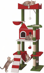 63" Large Christmas Cat Tree Tower Indoor: Tall Modern Cute Heavy Duty Cat Condo House with Scratching Post & Hammock for Maine Coon