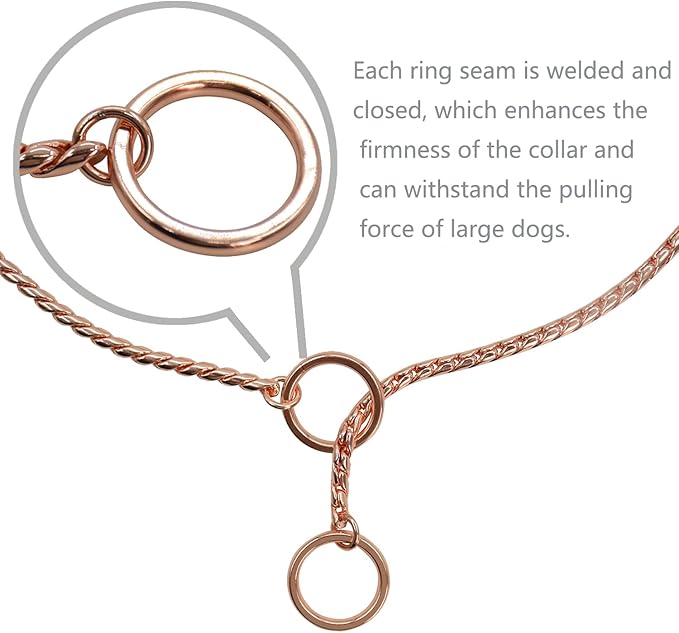 Heavy Duty Dog Choke Collar Slip Dog P Chain Snake Collar Plating Anti-Rust Dog Training Collars for Small Large Dogs Black/Gold/Silver/Rose Gold 15.5in-29.5in (15.5in, Rose Gold)
