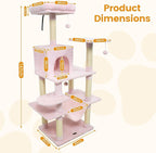 PETSITE Multi-Level Cat Tree, 58 Inches Tall with Sisal Scratching Posts, Condo, Hammock, Dangling Balls, Jumping Platforms, and Cozy Top Perch, Ideal for Indoor Cats to Play and Rest (Pink)
