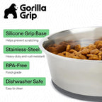 GORILLA GRIP Dog Bowls, Food Grade 304 Stainless Steel, Holds 2 Cups Each (16 fl oz) Food and Water Bowl for Feeding Dogs and Cats, Dishwasher Safe, Rust Resistant, BPA Free Rubber Base Set of 2 Gray
