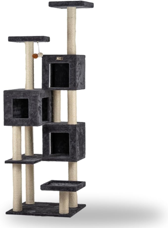 Maykoosh Cat Tree Tower with Multiple Condos & Scratching Posts - 80" Tall, Dark Gray