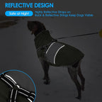 KOESON Large Dog Coat, Warm Dog Winter Coat Cold Weather Jacket with Built-in Harness and Reflective Straps, Windproof Pet Puffer Jacket Zip Up Fleece Vest for Pitbull, Husky, Army Green L