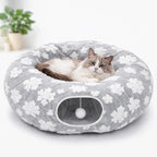 Grelife Cat Tunnel Bed for Indoor Cats, Cute Cat Tunnel Toys, Cat Donut Tunnel Toys with Washable/Removable Cushion, Non-Slip Base, for Cats, Kittens, Small Pets(33.4")