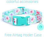 Dog Collar with Leash Airtag Holder Case Set - Dog Collars for Male Female Boy Girl Puppy X-Small Small Medium Large Dogs Walking Running Training - Verdure Daisy/S