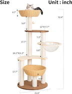 Modern Cat Tree for Large Cat, Wood Cat Tower Heavy Duty with Scratch Post for Indoor Big Cats (133cm (Particle Board))