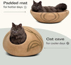 MEOWFIA Cat Cave – Premium Felt Cat Bed for Indoor Cats, Handmade Merino Wool (Beige, Large)
