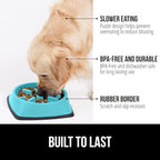GORILLA GRIP Patented BPA Free Slow Feeder Dog Bowls, Interactive Puzzle Toy for Dogs and Cats Food Training Enrichment, Keeps Pets Busy and Prevents Puppy Overeating, Small Breeds, 1 Cup, Turquoise
