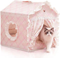 Cat Bed, House for Indoor Cats, Accommodate 11-33 lb Cute Tent Bed with Cover Cave, Breathable, Washable, Foldable Indoor Dog House with Frame, All Season (Pink, S)