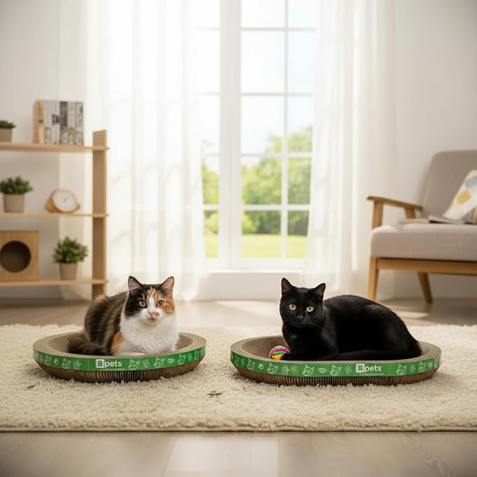 B Kitty Scratcher Cat Bed, Fun for Your Purr-FECT Feline (B-Scratcher Oval/Round Pack x 2)