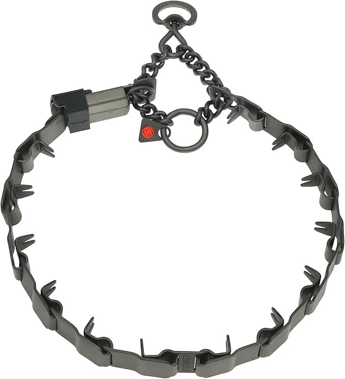 Herm Sprenger NeckTech Sport Dog Training Prong Collar with ClicLock Buckle on The Side No-Pull Collar with Swivel D-Ring Made in Germany (Black Stainless Steel, 23in (Neck Size up to 20in))