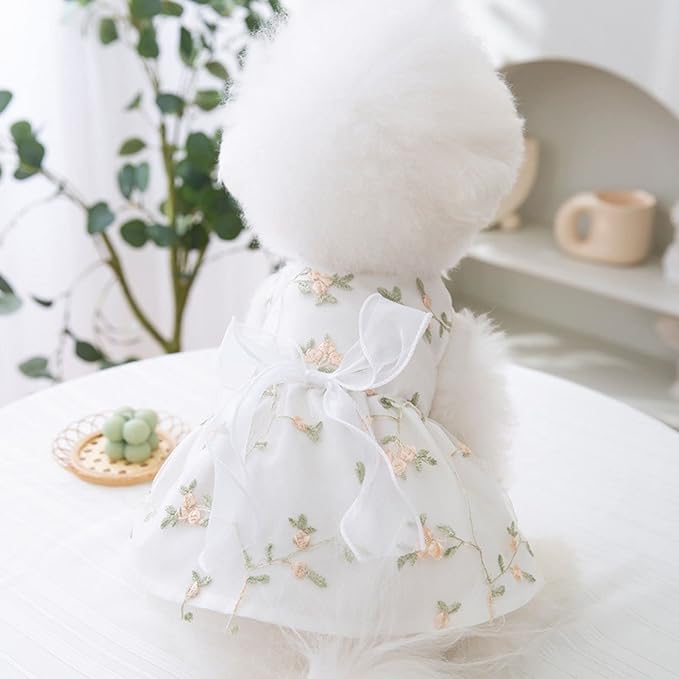 Princess Dog Dresses - Puppy Skirt with Lace & Bowknot - Shining Embroidery - X-Large for Girl - Wedding & Birthday Party