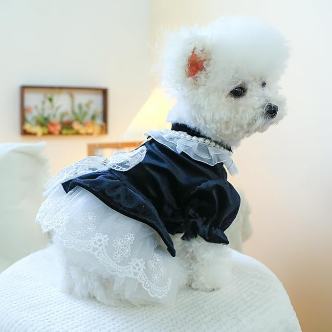 Furbabycare® Elegant Sweet Fashion Puppy Dog Blingbling Princess Skirt Pet Dog Lace Cake Camisole Tutu Dress H-Black X-Small