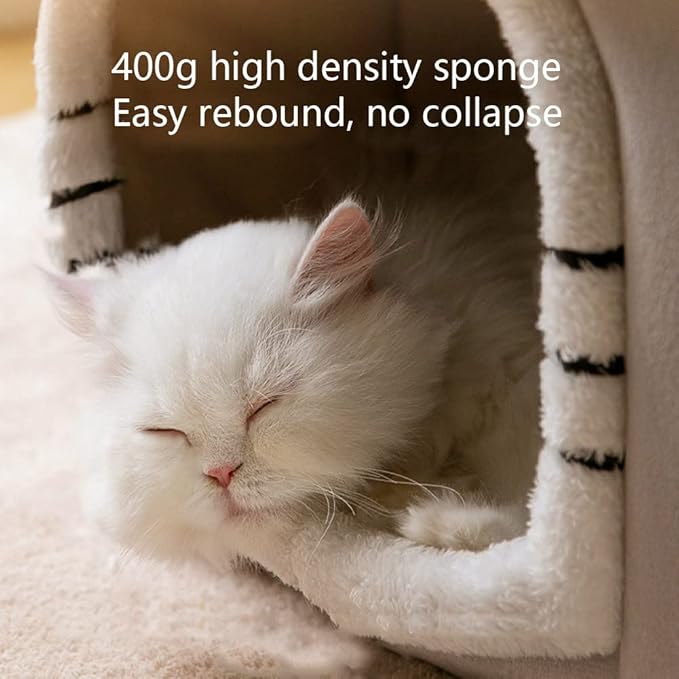 Luxury Double Roof Indoor Dog House Cat Nest,Foldable Warm Soft Kennel,30D High Elastic Memory Sponge,Removable Cushion and Non-Slip Bottom (Grey Double Roof, S)