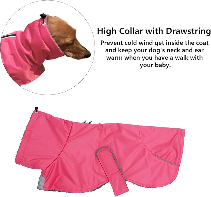 Dachshund Coats Waterproof, Perfect for Dachshunds, Sausage, Weiner Dog Winter Coat with Padded Fleece, Puppy Snowsuit with Adjustable Bands and High Vis Reflective Trim - Pink - L