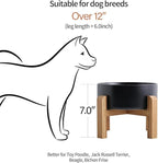 Black Elevated/Raised Dog Bowl Ceramic with Wood Stand for Medium Large Breed,Dog Food Water Dish Heavy Weighted,8 in Non Slip Modern Cute Porcelain Pet Bowl Extra Large