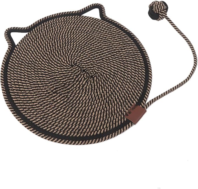 LOS ANDES 15.7'' Cat Scratcher Mat, Natural Cotton Rope Round Pad for Cats, Indoor Scratching Pads with Chew Rope and Ball, Cat Furniture Protector for Wall, Couch, Carpets, Sofa