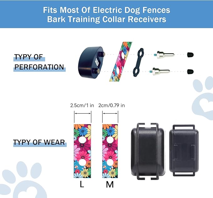Rhea Rose 3/4 Inch Replacement Collar Strap Shock Collar with 2 Holes, Compatible with Nearly All Brands and Models of Underground Electric Dog Fences and Training Collars, Red Daisy