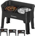 URPOWER 3-in-1 Elevated Dog Bowls - Mess Proof Double Deck 4 Height Adjustable Raised Stand with 2 Stainless Steel Food Bowls & Licking Plate for Small, Medium & Large Dogs