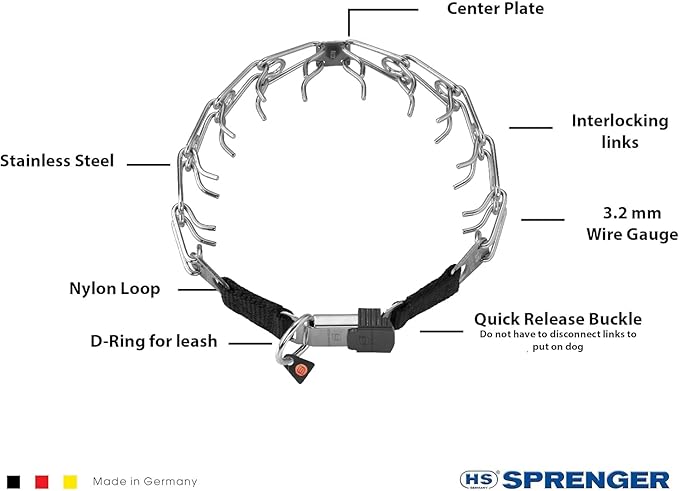 Herm Sprenger Stainless Steel Prong Dog Training Collar with Quick Release Buckle No-Pull Collar for Dogs (Stainless Steel, 20in x 3.2mm (Neck Size Up to 17in))