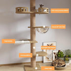 Sturdy Floor to Ceiling Cat Tree - Heavy Duty Solid Wood Column Cat Tower Adjustable Height 6-9.5ft Tall Cat Tower for Large Cats Modern Cat Activity Tree for Indoor Cats