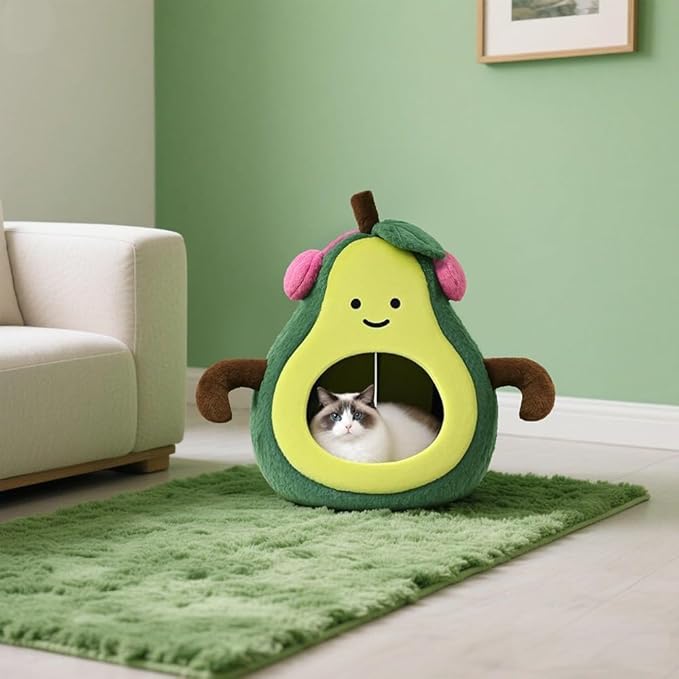 Cute Cat Beds for Indoor Cats, Small Dog Beds, Soft Washable Pet Beds for Kitten and Puppy, Funny Avocado Cat Cave Cat Toys, 19 Inches