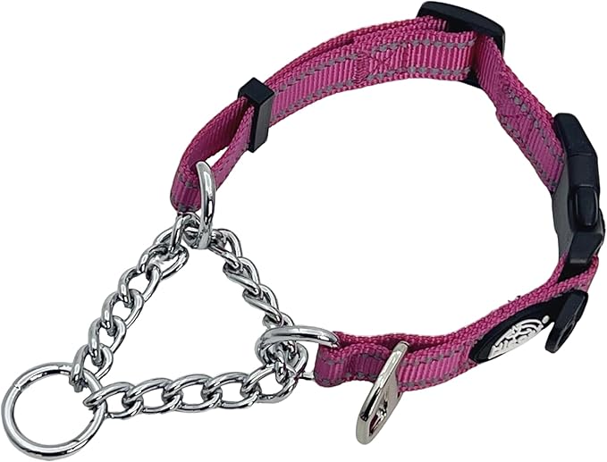 Martingale Dog Collar, Trainer Approved Limited Slip Collar with Heavy Duty Buckle, Training Adjustable Walking Training Dog Collars with Quick Release Buckle (Pink, L)