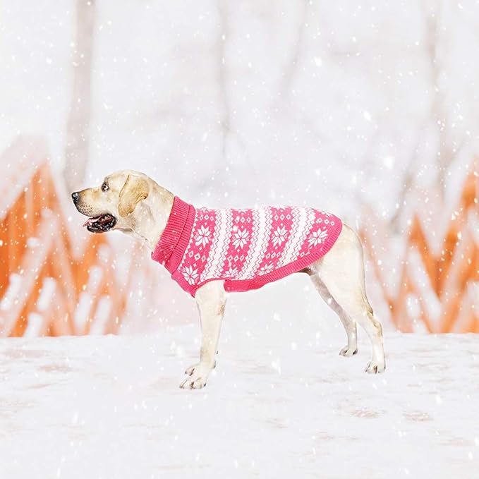 KOOLTAIL Cable Knit Valentines Dog Sweater Turtleneck, Cold Weather Pullover Classic Knitwear, Snowflake Pattern Thick Warm Winter Pet Clothes, Dog Sweater for Small Medium Large Dogs Girl, Pink L