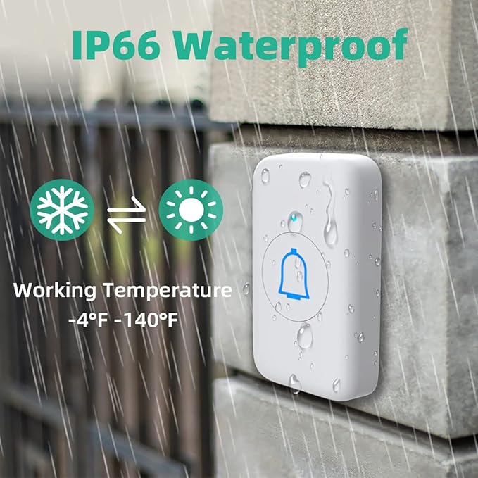 Wireless Doorbell with 2 Receivers IP66 Waterproof 1000ft Range Door Bell for Classroom Teachers with 66 Ringtones 7 Levels Volume 115dB and LED Flash Memory Function Doorbell Chime for Home Playhouse
