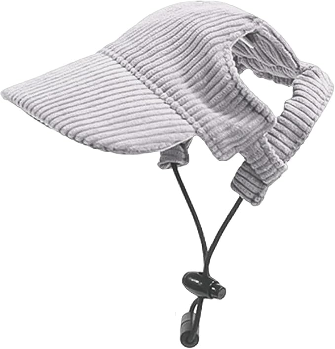 Dog Baseball Cap, Dog Cat Summer Beach Visor Hat with Ear Holes, Adjustable Puppy Sunbonnet Headdress (Grey, X-Large)