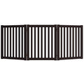 WELLAND 24" Freestanding Pet Gate, Foldable Indoor Wooden Dog Puppy Gate, 3 Panel Step Over Fence, Expands Up to 60" Wide, Espresso