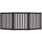 WELLAND 24" Freestanding Pet Gate, Foldable Indoor Wooden Dog Puppy Gate, 3 Panel Step Over Fence, Expands Up to 60" Wide, Espresso