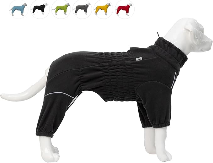 Lovelonglong Warm Dog Coat, Windproof Dog Jacket for Small Medium Large Dogs, 4 Legged Fleece Dog Winter Coat Zippered Closure Dog Outdoor Jacket Black L