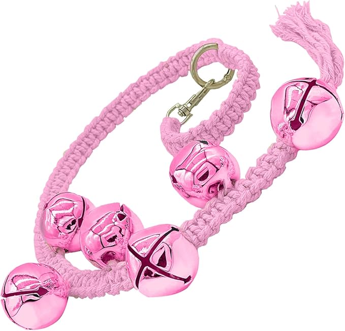Dog Hanging Doorbells| 6 Extra Loud Dog Potty Training Bells| Adjustable Durable Braided Rope Door Bell for Dogs to Ring to Go Outside(Pink, Large)