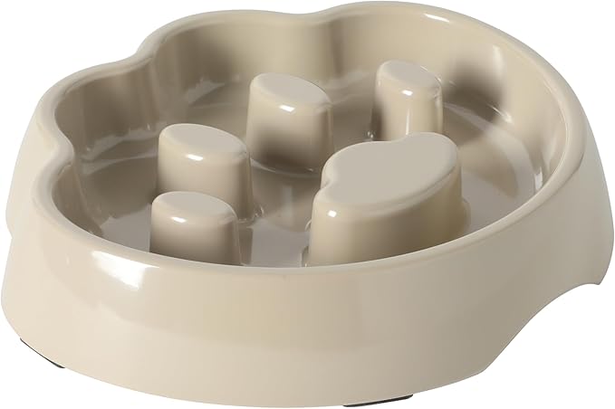 Gibson Home Curious Canines 9” Slow Feeder Dog Bowl, Paw Shaped Melamine Anti-Gulp Pet Bowl, Non-Slip, Dishwasher Safe, Taupe