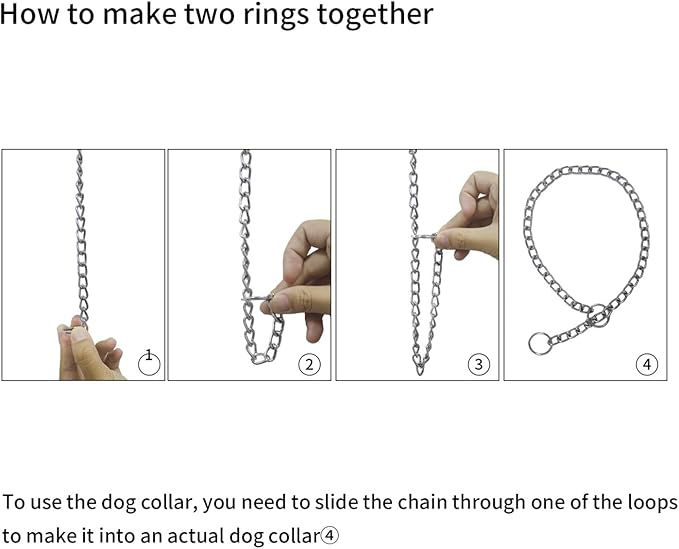 Silver Metal Dog Collar Slip P Chain Collar Stainless Steel Dogs Link Training Puppy Martingale Collars for XXS XS Small Medium Large Big XL Breed Dogs S