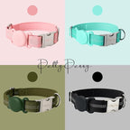 AirTag Holder Dog Collar for Large Medium Dogs, Adjustable Nylon Dog Training Collar with Quick Release Buckle, Reflective Heavy Duty Tactical Dog Collar with Handle (Pink L)